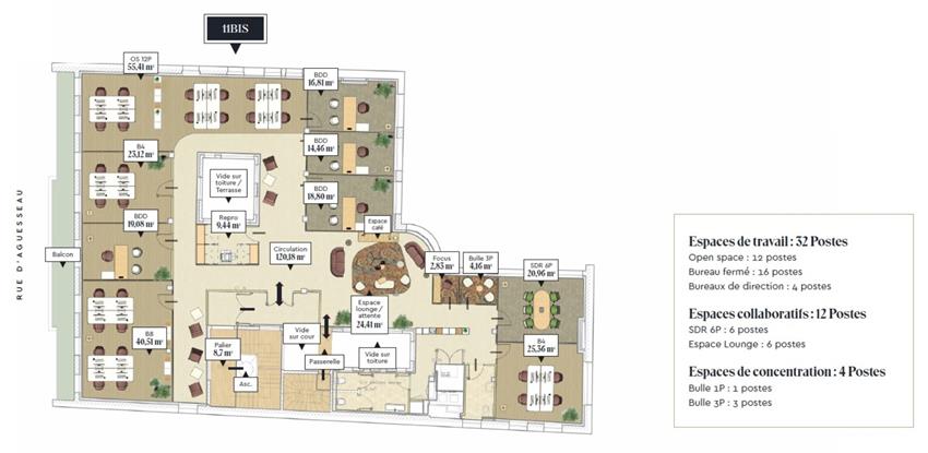 Bureau Location 75008 PARIS 11-11BIS RUE D'AGUESSEAU